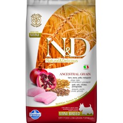 Farmina N&D Bajo en Cereales Razas Mini Perros Pollo, Granada, Aloe Vera, Psyllium Cúrcuma y Té Verde